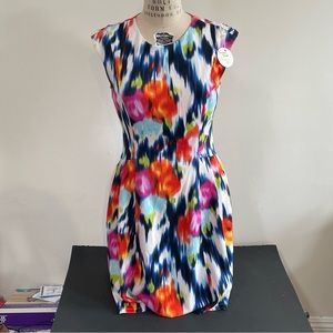 Maggy London Bright Ikat Rose Watercolor Fit and Flare Dress